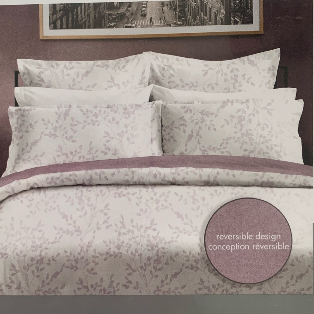 ♥️Dormisette luxury flannel Reversible White/pink King size  Bedding Set NEW♥️